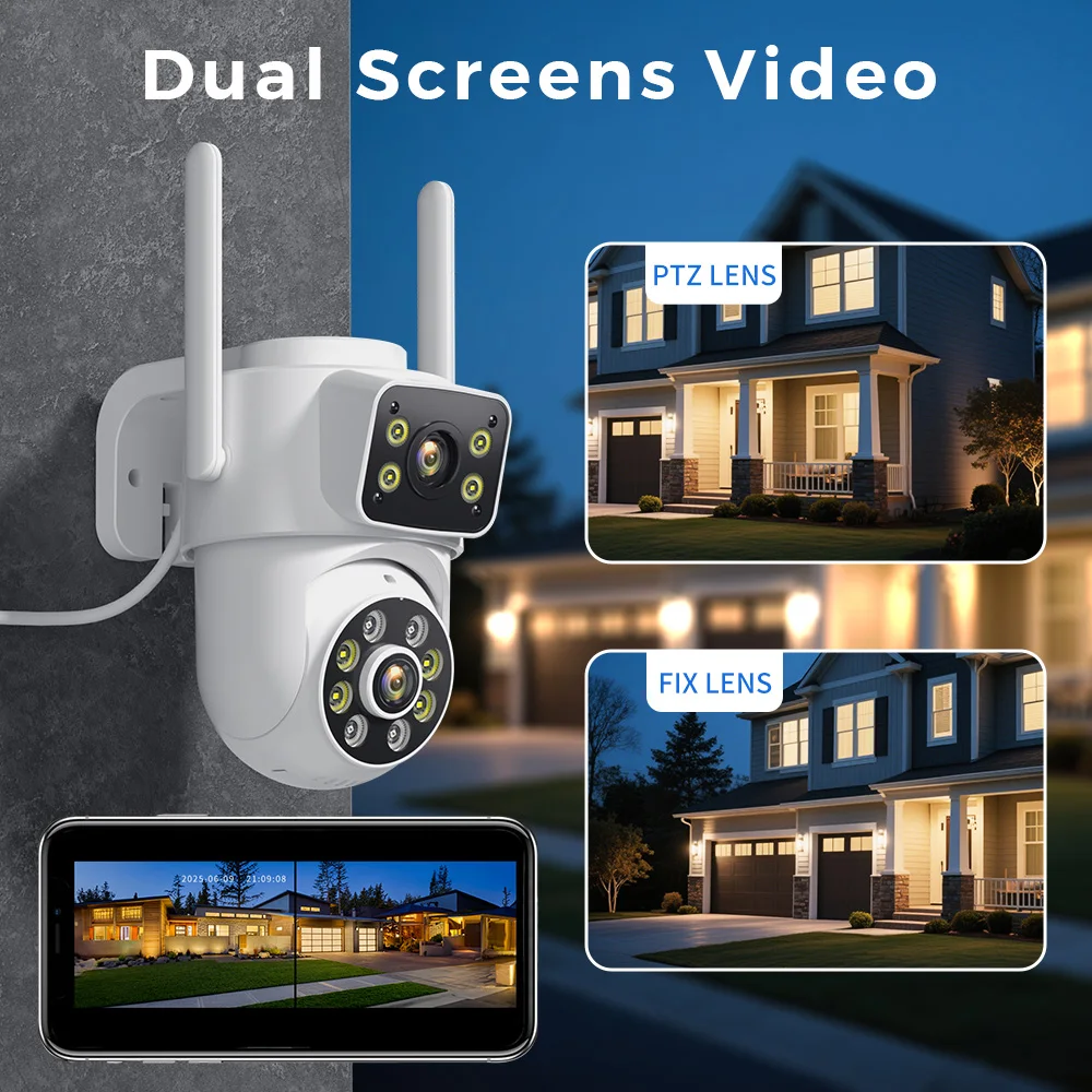 BESDER 12MP 6K PTZ Wifi Camera with Dual Lens Dual Screens AI Human Detection Wireless Outdoor CCTV Security IP Camera ICSEE AP