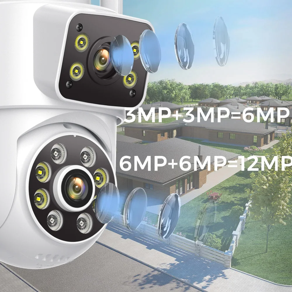 BESDER 12MP 6K PTZ Wifi Camera with Dual Lens Dual Screens AI Human Detection Wireless Outdoor CCTV Security IP Camera ICSEE AP