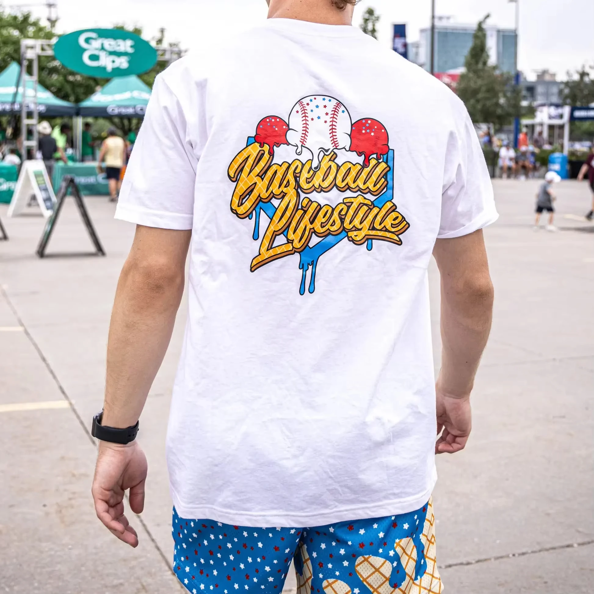 New Summer Boys Kids Baseball Ice Cream Printed Cotton Men's T-Shirt Breathable Loose Sweat Absorbing Backstop Youth T-Shirt Top