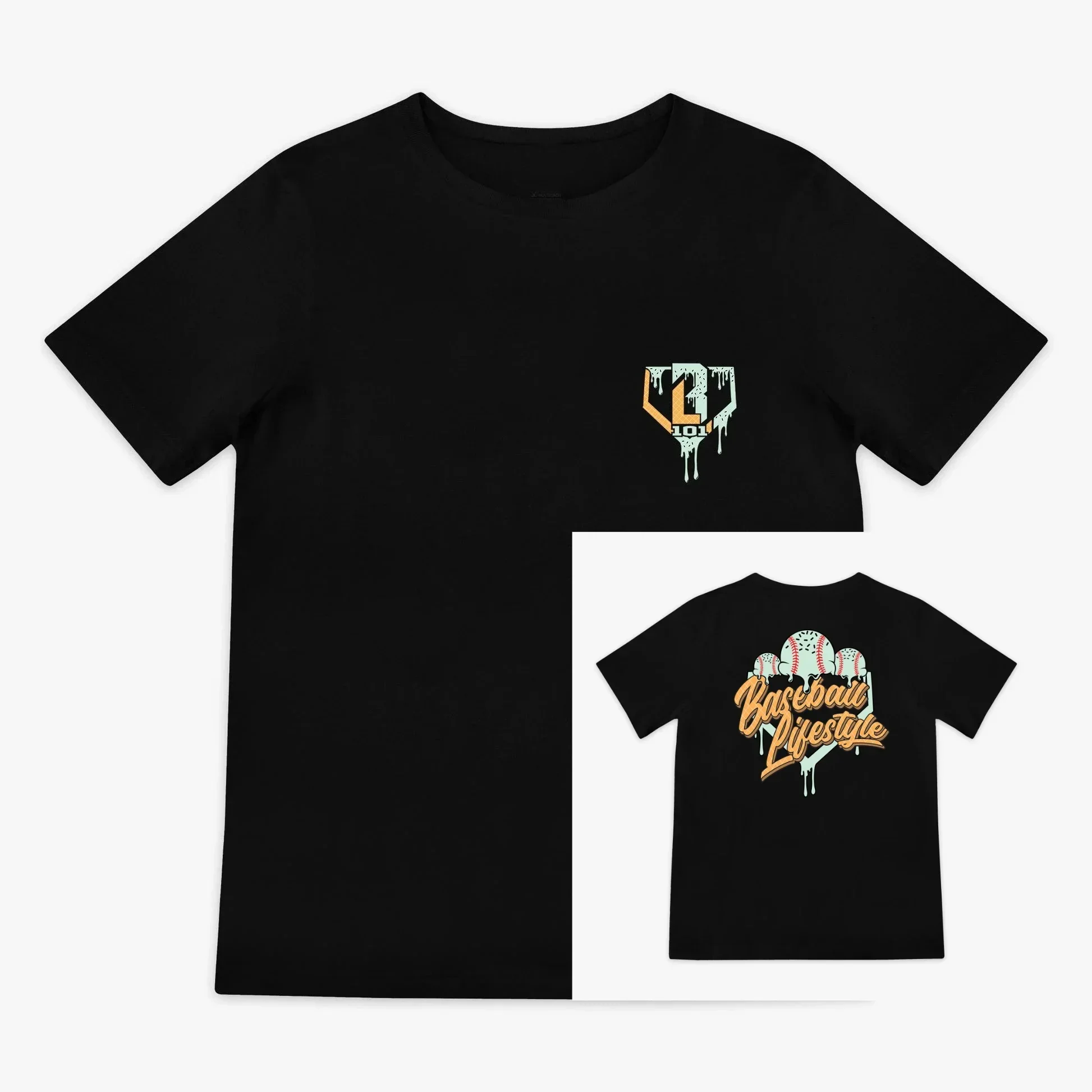 New Summer Boys Kids Baseball Ice Cream Printed Cotton Men's T-Shirt Breathable Loose Sweat Absorbing Backstop Youth T-Shirt Top