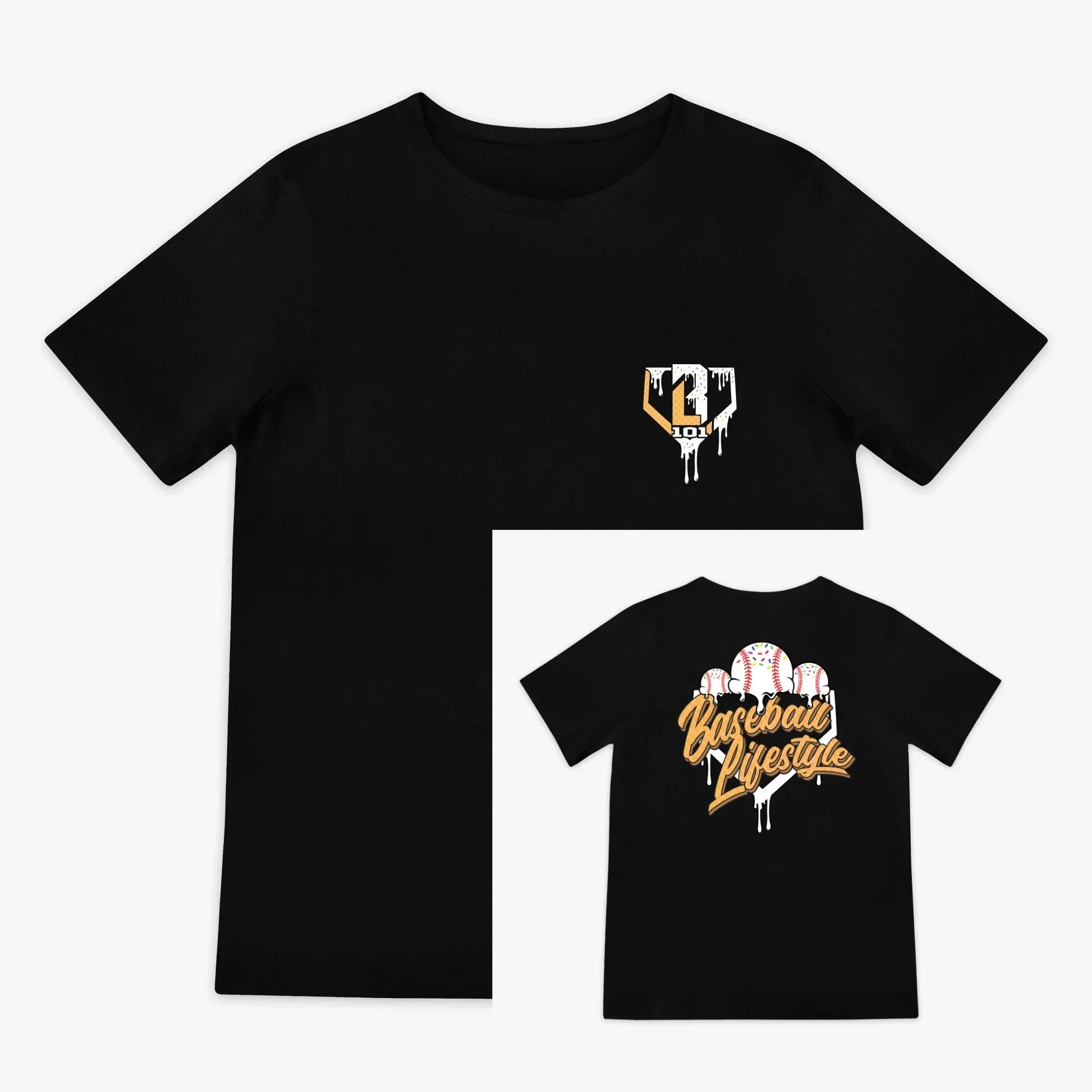New Summer Boys Kids Baseball Ice Cream Printed Cotton Men's T-Shirt Breathable Loose Sweat Absorbing Backstop Youth T-Shirt Top