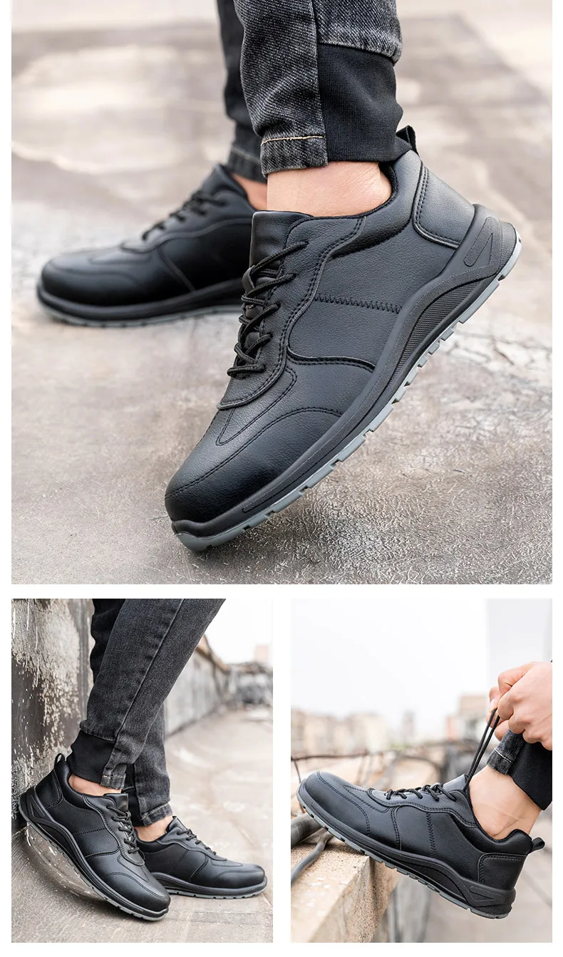 Black Safety Shoes Men Steel Toe Shoes Work Shoes Sneakers Male Anti-puncture Indestructible Security Boots Waterproof