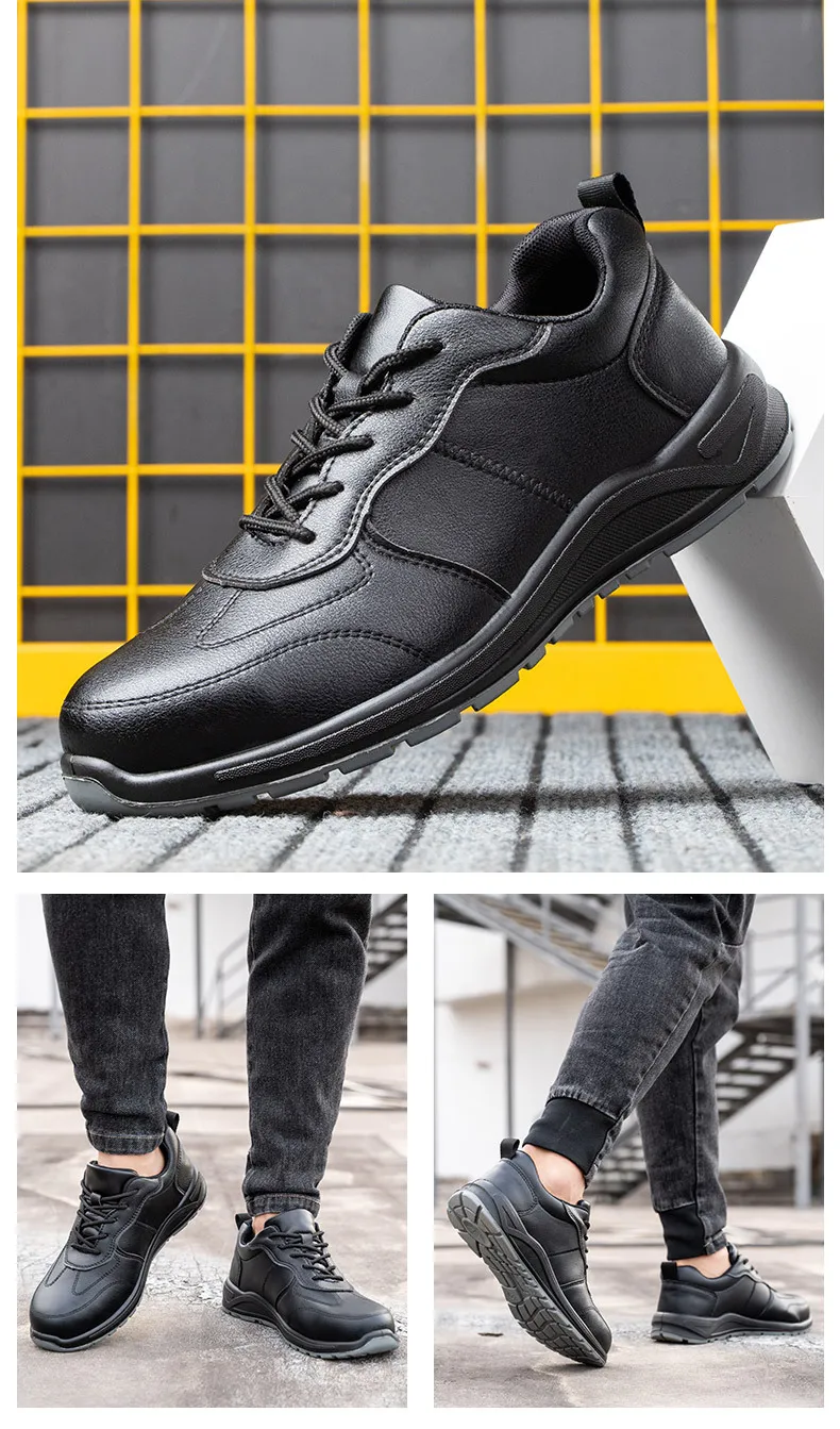 Black Safety Shoes Men Steel Toe Shoes Work Shoes Sneakers Male Anti-puncture Indestructible Security Boots Waterproof