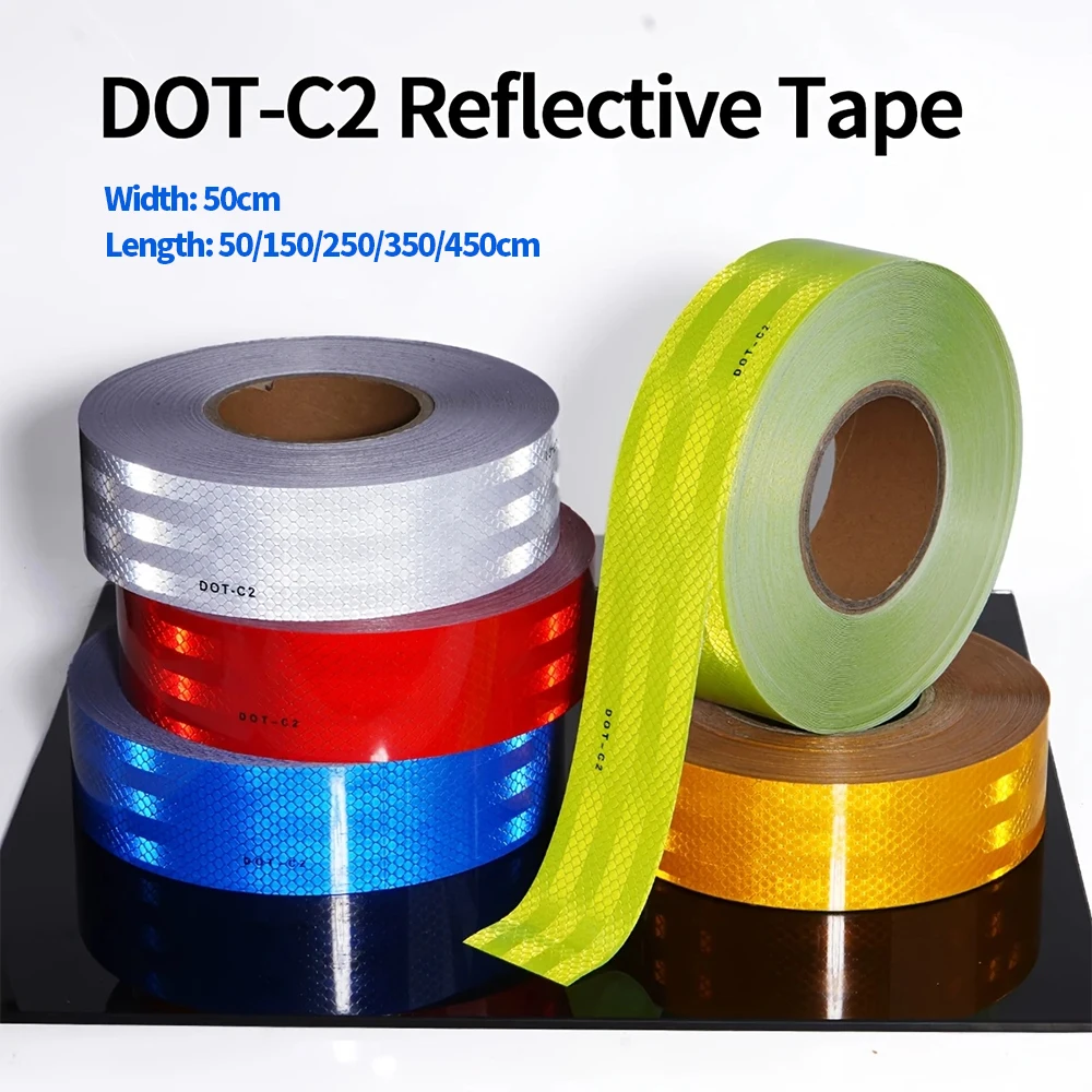 450/250/50CM DOT-C2 Reflective Car Stickers Outdoor Waterproof Warning Tapes White Red Blue Yellow PET Reflectors Safety Strip