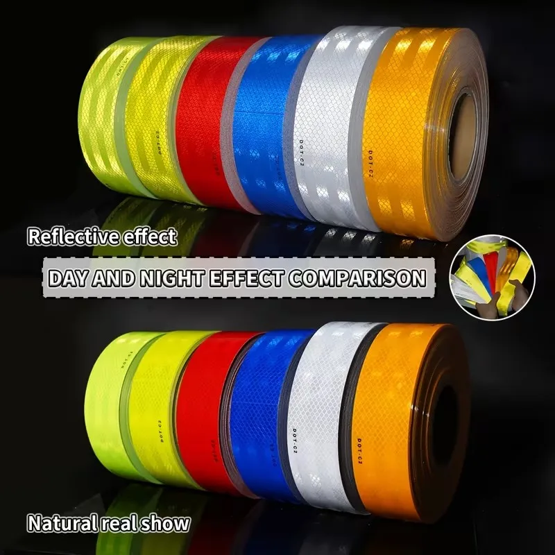 450/250/50CM DOT-C2 Reflective Car Stickers Outdoor Waterproof Warning Tapes White Red Blue Yellow PET Reflectors Safety Strip