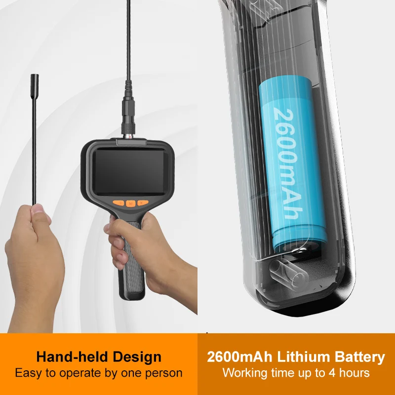 4.3'' Industrial Endoscope Camera 1080P HD 50m Rigid Cable Hand-held Waterproof Borescope Camera Split Design Check Car Sewer