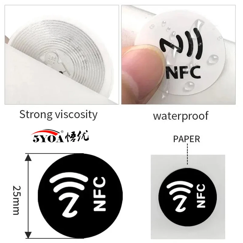 5YOA 6pcs Black NFC RFID Stickers Ntag213 Ntag215 Ntag216 13.56MHz Universal Label Ultralight Token for Patrol Tagging