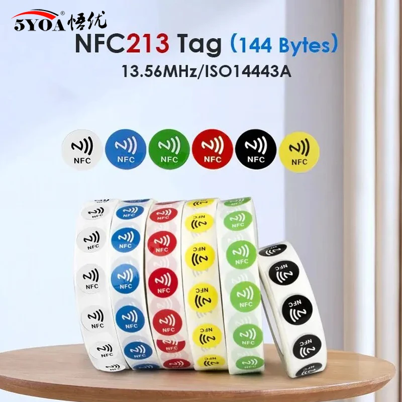 5YOA 6pcs Black NFC RFID Stickers Ntag213 Ntag215 Ntag216 13.56MHz Universal Label Ultralight Token for Patrol Tagging