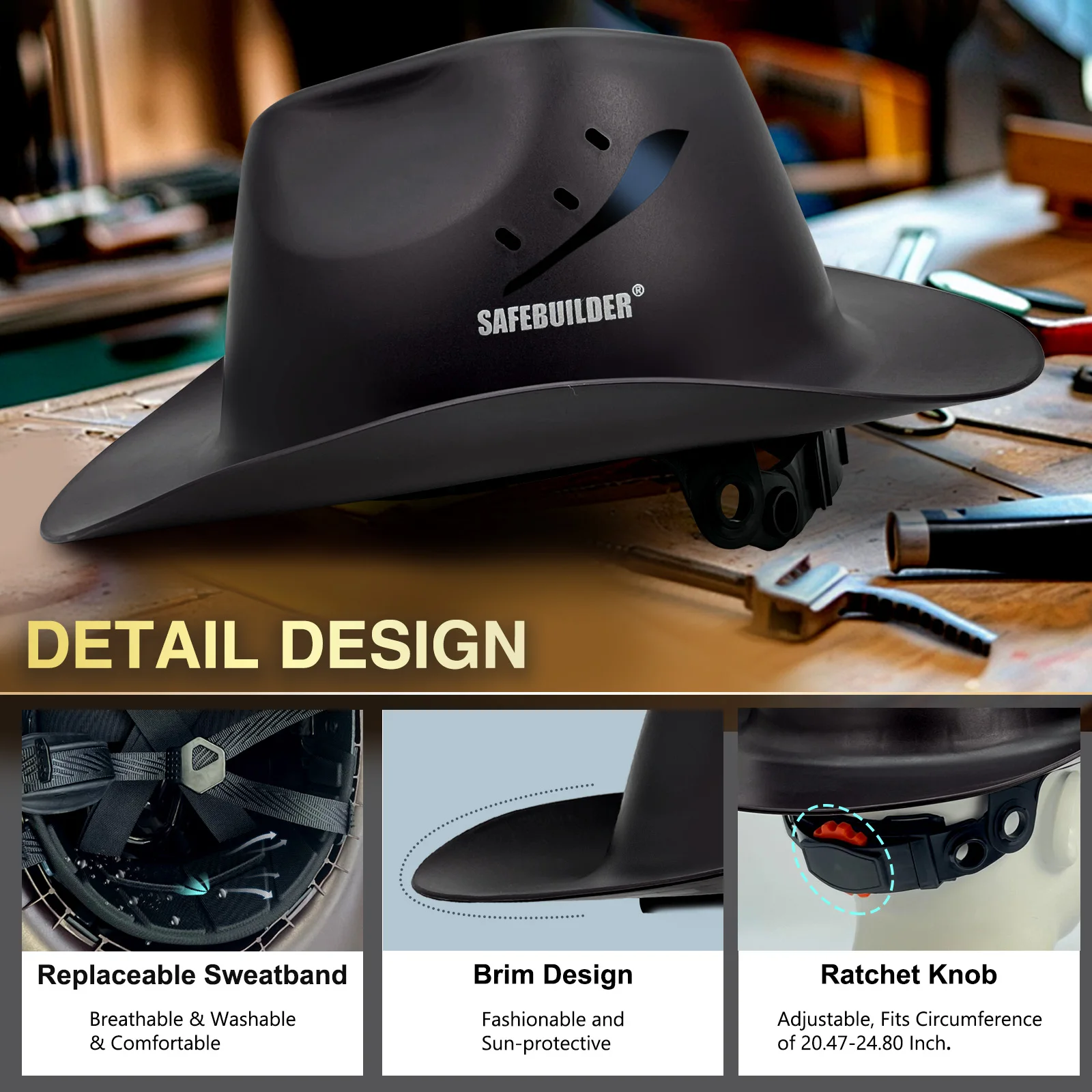Cowboy Style Hard Hat Class C Safety Helmet Vented Full Brim Hard Hats Work Safety Helmet for Outdoor,Industrial,Construction