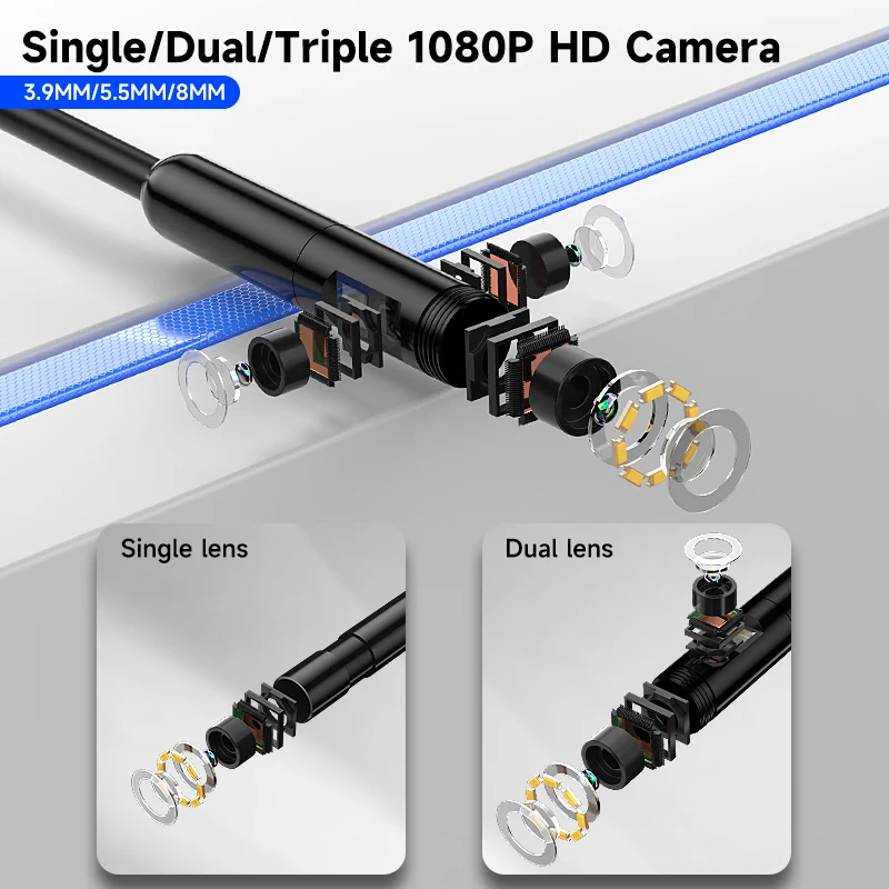 7‘’ IPS Screen Borescope Detachable Design Multiple Lens HD1080P Industrial Endoscope Inspection Camera for Piping Car 1920P