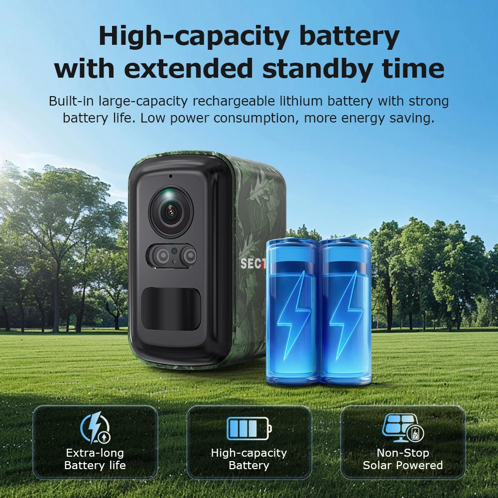 Sectec 5MP Mini Solar 4G Camera Outdoor Surveillance Camouflage Color WiFi Security Camera PIR Detection Auto Tracking UBox App