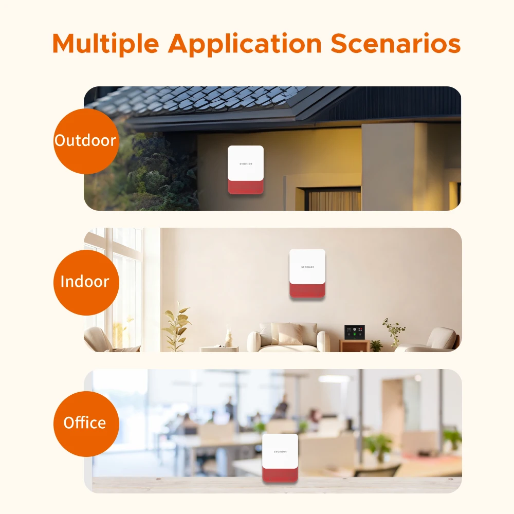 Staniot Indoor Siren Alarm 115dB High Decibel Wireless 433MHz Anti-Theft Smart Home Devices Waterproof House Alarm System