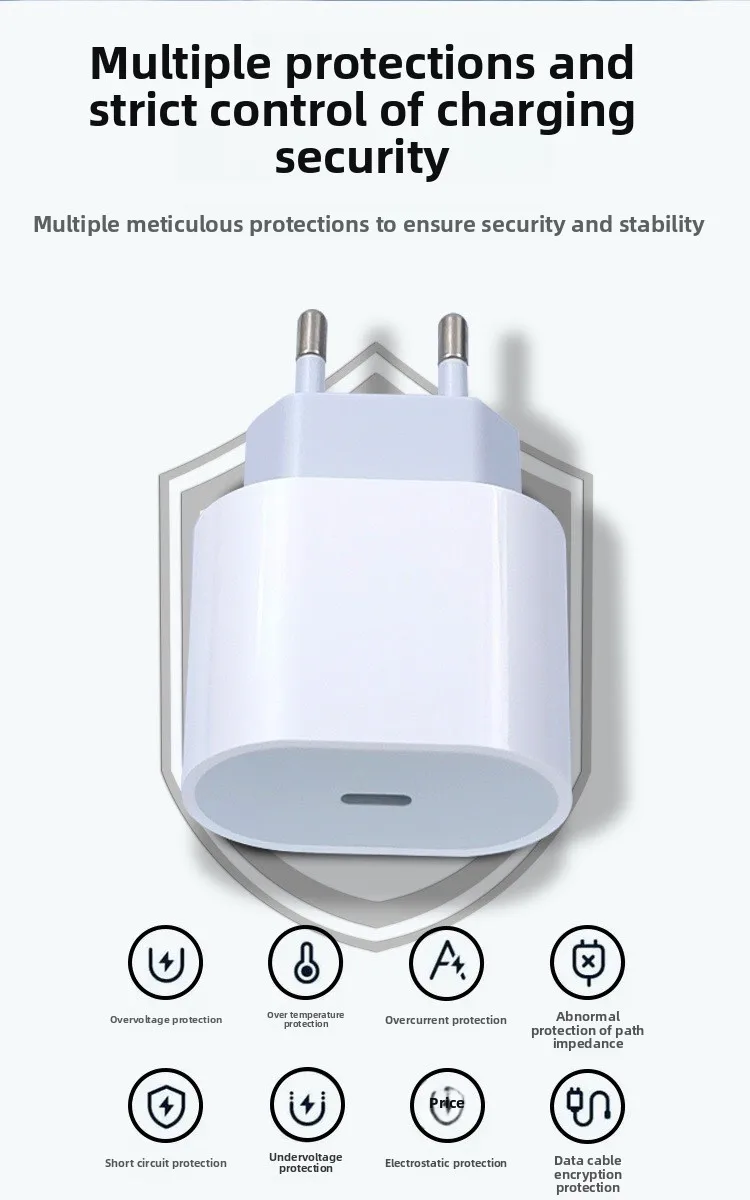 PD20W Fast Charger European Standard Plug Adapter with USB-C Interface 20W Disguised Fast Charging Head