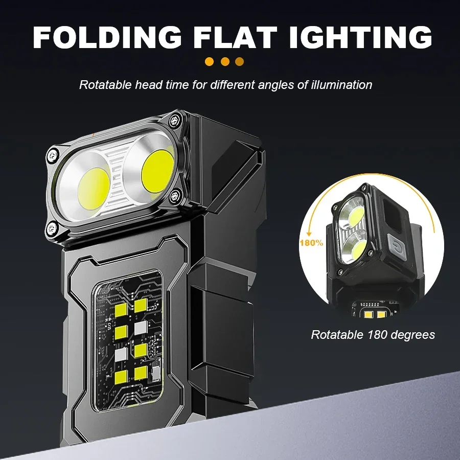 Portable LED COB Flashlight Rechargable Lantern Portable Side COB Torch with Hat Clip Torch for Outdoor Camping Emergency Lamp