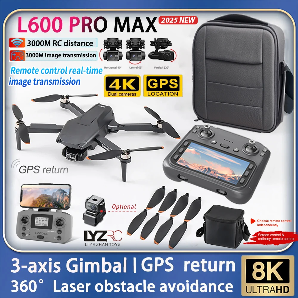 L600 PRO MAX GPS Drone Professional 4K Camera 3-axis Gimbal Aerial UVA 5G FPV Brush Avoiding Obstacle Folding Quadcopter Drones