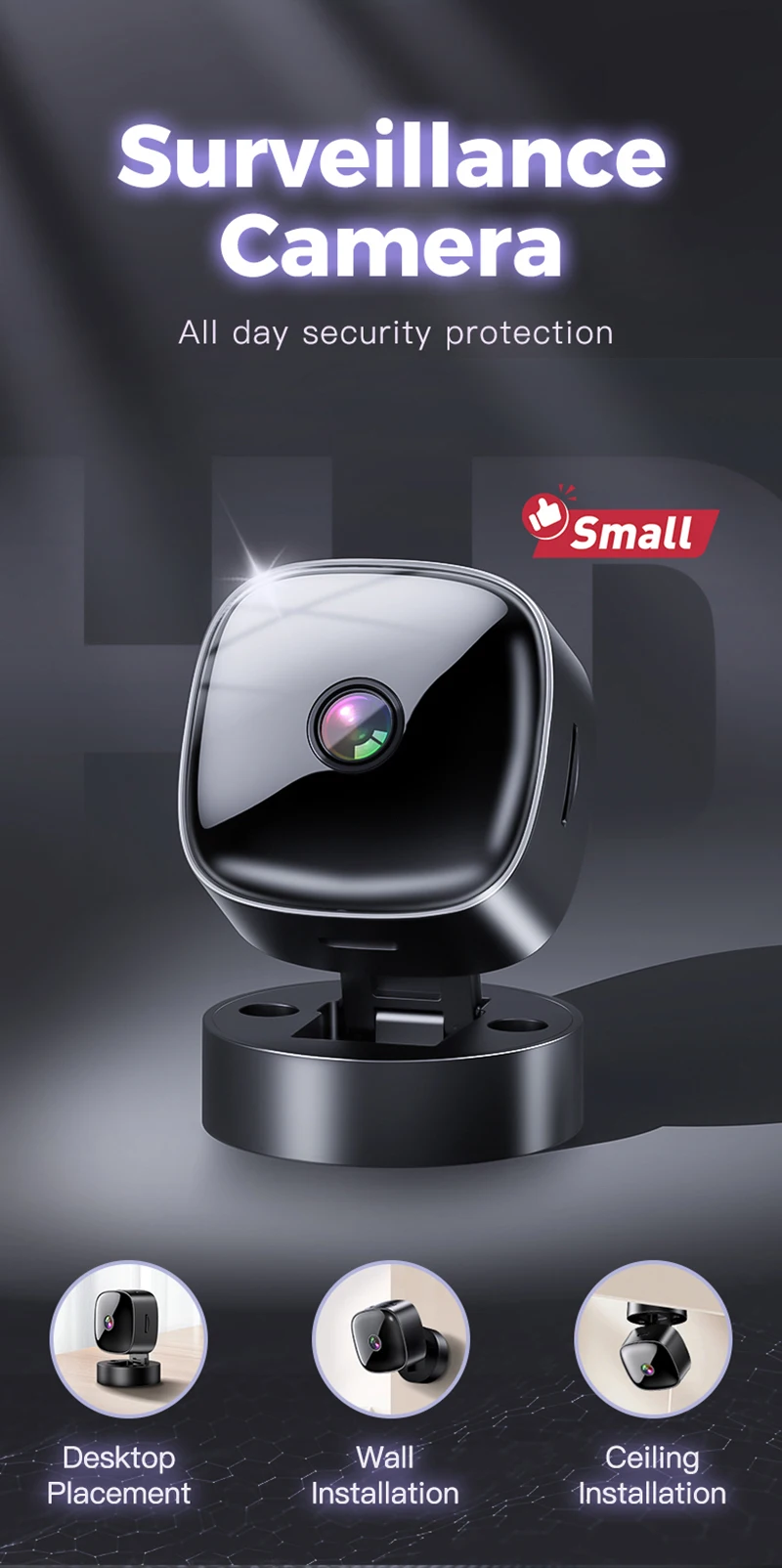 Lenovo Security Monitoring High Definition 8K Rotating WiFi Mini Camera No Need for Plug in Night Vision Smart Home 2026 New