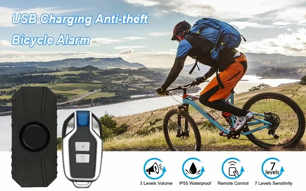 Wireless Vibration Alarm Waterproof Motorcycle Electric Bicycle Alarm Remote Control Anti-loss Safety Sensor USB Charging