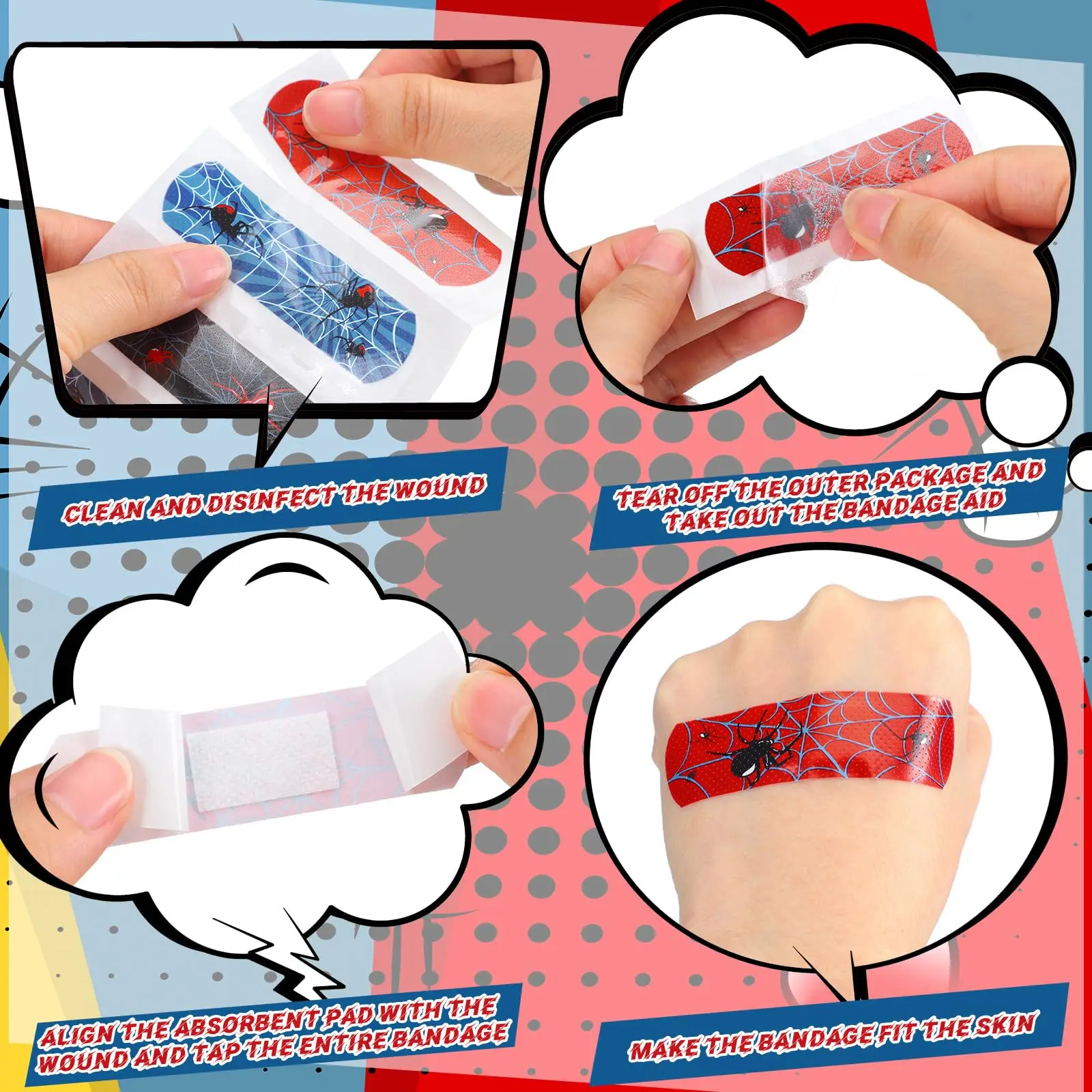 30/50PCS Cute Spider Cartoon Band Aid Waterproof Breathable Adhesive Bandages Kids Wound Dressing Plaster Skin Tape First Aid Di