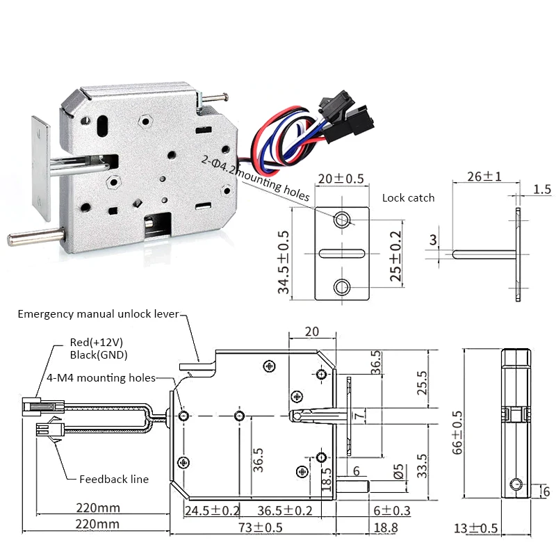 Mini Electric Lock with Push Rod DC 12V/24V Small Size Solenoid Electromagnetic Control for Cabinet Drawer Lock