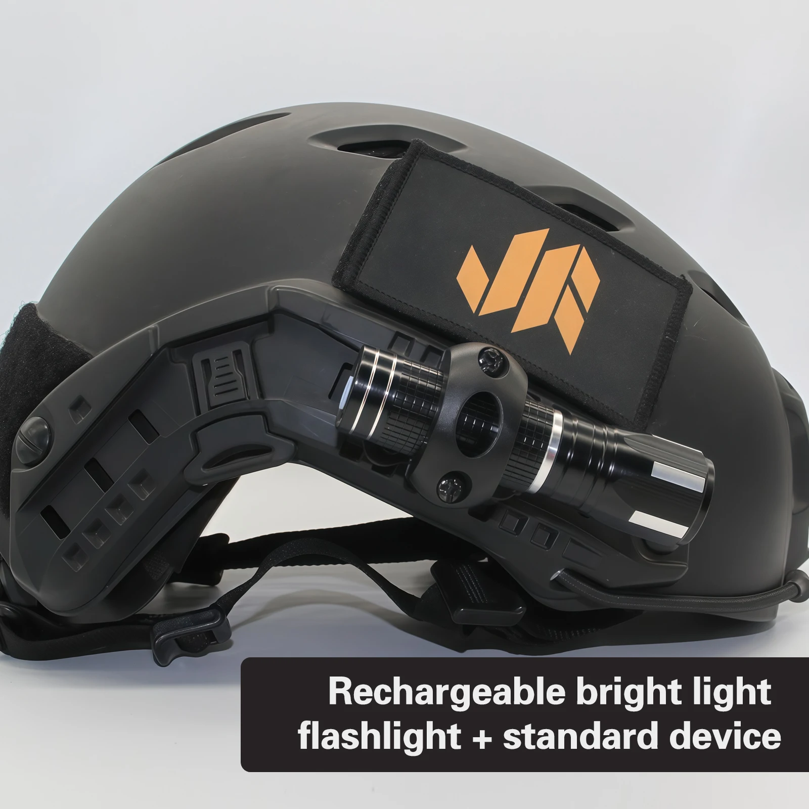JOAXOR Tactical Helmet Flashlight White LED 60° Rotation Side Mount USB Rechargeable Quick Detach Handheld Light