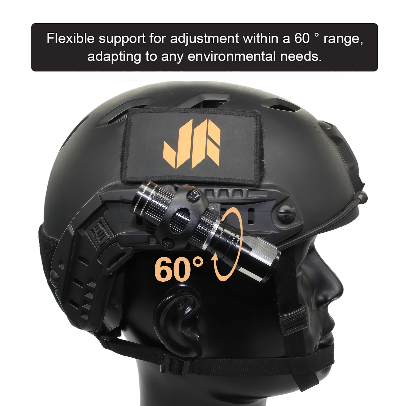 JOAXOR Tactical Helmet Flashlight White LED 60° Rotation Side Mount USB Rechargeable Quick Detach Handheld Light