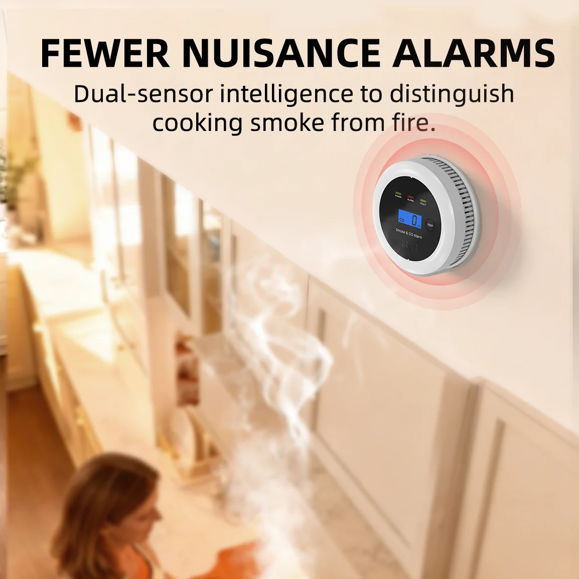 Independent Smoke Detector Carbon Monoxide Alarm Combo,2 in 1 Smoke & CO Alarm for Home Security Protection Smoke Alarm