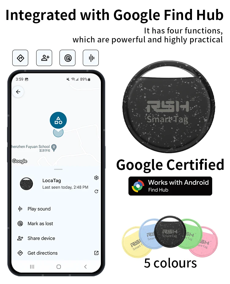 RSH Security Tracker Wallet Luggage Coffer Box Locator Anti Lose for Android Smart Tag Work With Google Find for Samsung OnePlus