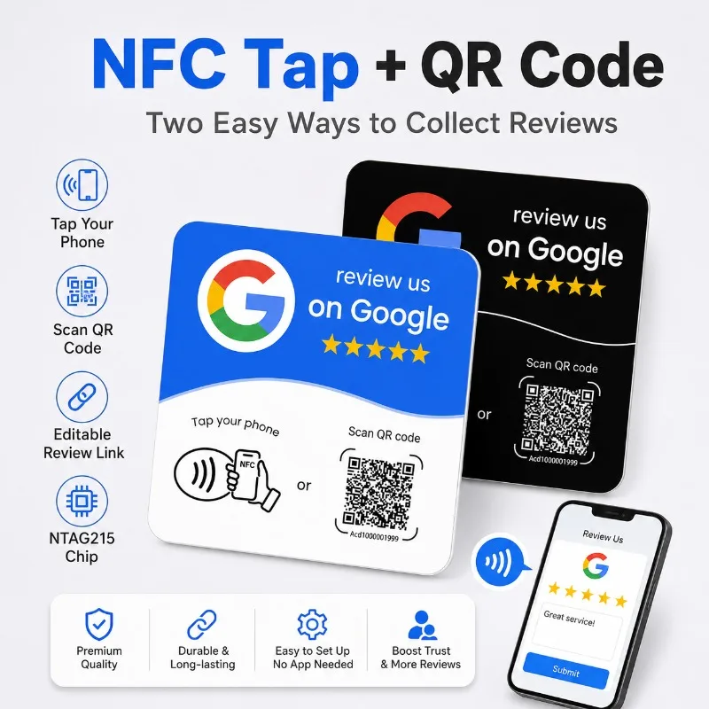 1/5PCS NFC Google Review Card with Dynamic QR Code, NTAG215 Tap Sticker, Adhesive Feedback Sign for Restaurants and Stores