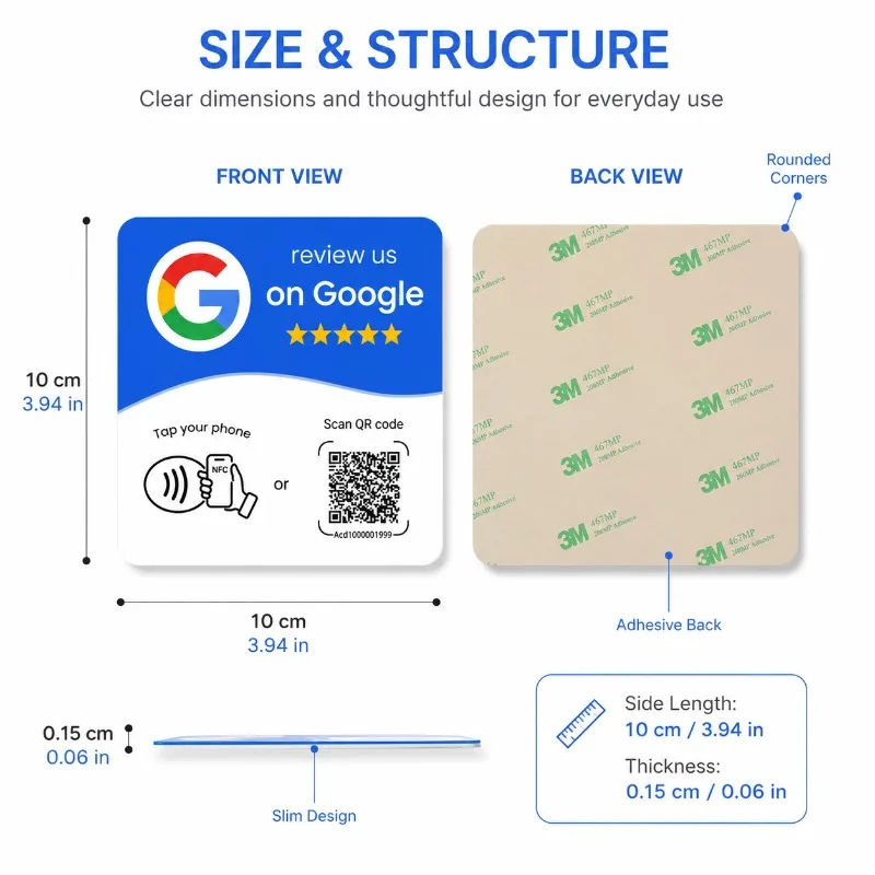 1/5PCS NFC Google Review Card with Dynamic QR Code, NTAG215 Tap Sticker, Adhesive Feedback Sign for Restaurants and Stores