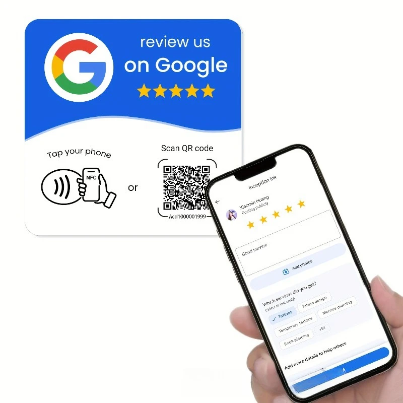 1/5PCS NFC Google Review Card with Dynamic QR Code, NTAG215 Tap Sticker, Adhesive Feedback Sign for Restaurants and Stores