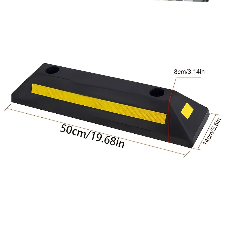 Heavy-Duty Parking Blocker, Heavy-Duty Rubber Parking Blocker with Yellow Stripe Device Ensures Vehicle Stability, Suitable for Garage and Outdoor Use.