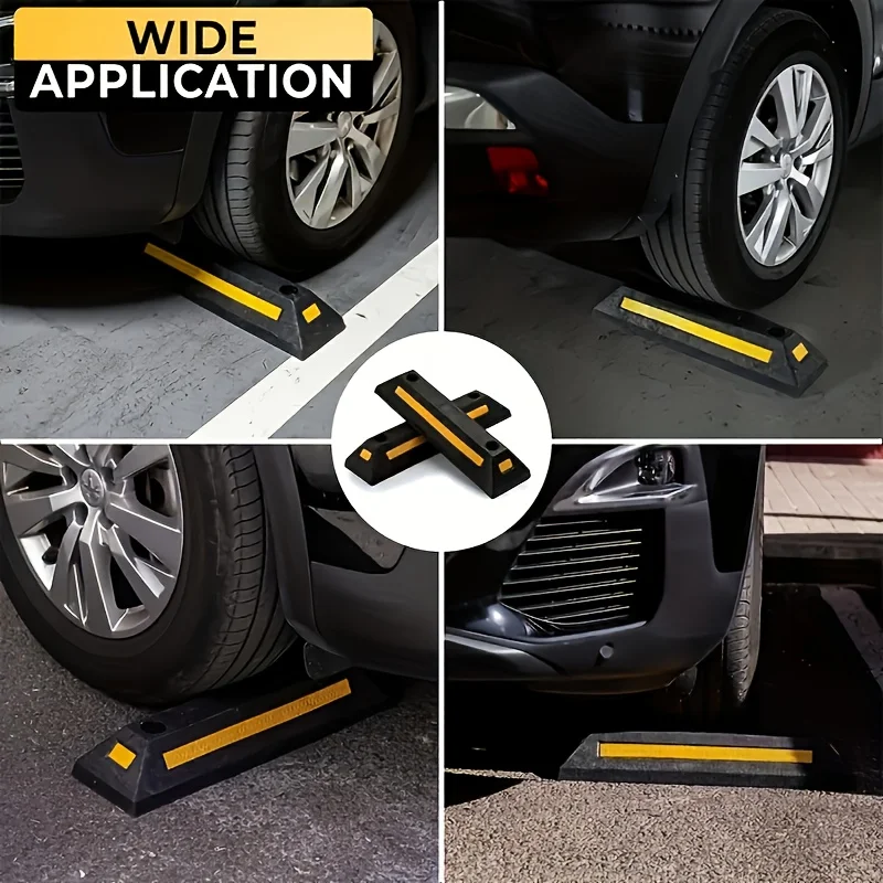 Heavy-Duty Parking Blocker, Heavy-Duty Rubber Parking Blocker with Yellow Stripe Device Ensures Vehicle Stability, Suitable for Garage and Outdoor Use.