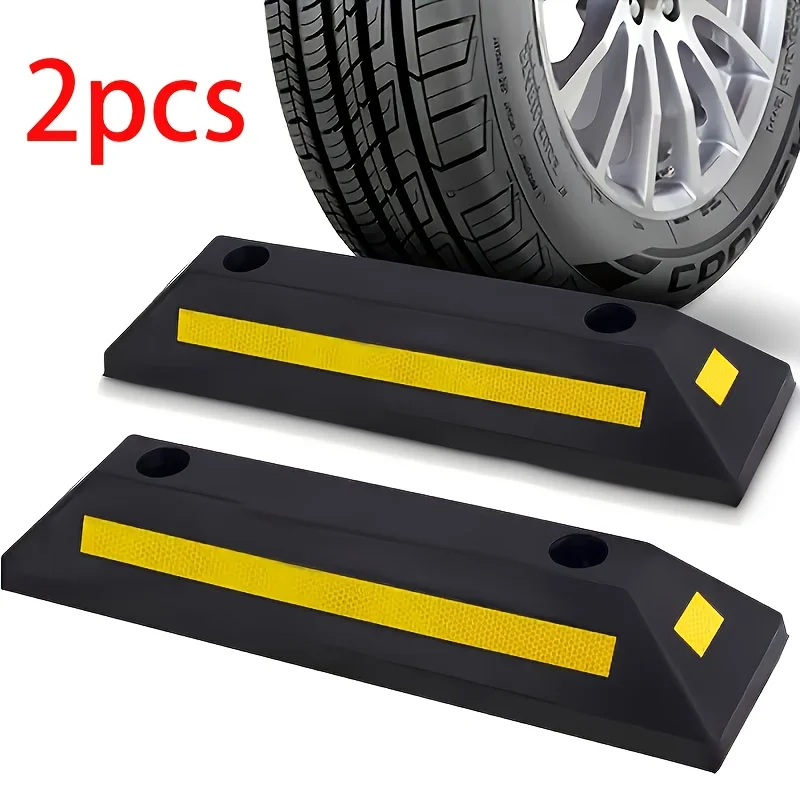 Heavy-Duty Parking Blocker, Heavy-Duty Rubber Parking Blocker with Yellow Stripe Device Ensures Vehicle Stability, Suitable for Garage and Outdoor Use.
