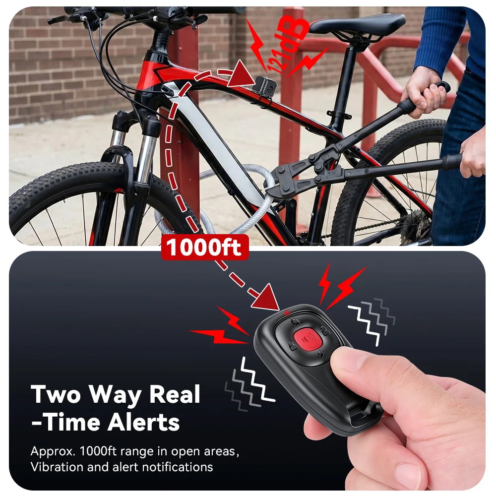 Two Way Bike Anti-theft Vibration Alarm Waterproof 7 Sensitivity 4 Volume 3 Alert Modes 121dB E-bike Motorcycle Scooter Alarm
