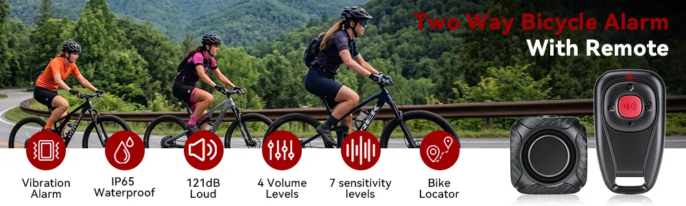 Two Way Bike Anti-theft Vibration Alarm Waterproof 7 Sensitivity 4 Volume 3 Alert Modes 121dB E-bike Motorcycle Scooter Alarm