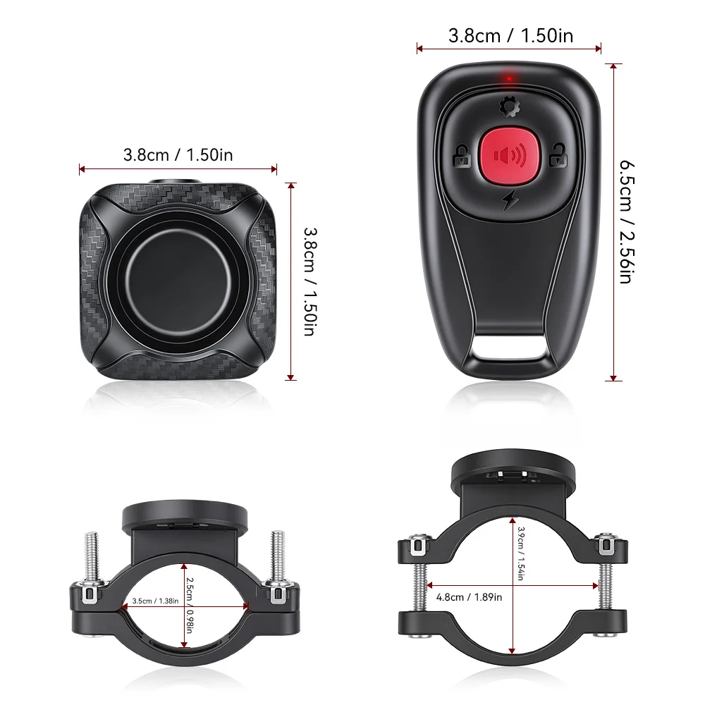 Two Way Bike Anti-theft Vibration Alarm Waterproof 7 Sensitivity 4 Volume 3 Alert Modes 121dB E-bike Motorcycle Scooter Alarm