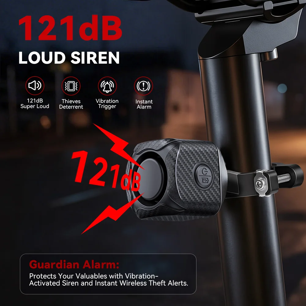 Two Way Bike Anti-theft Vibration Alarm Waterproof 7 Sensitivity 4 Volume 3 Alert Modes 121dB E-bike Motorcycle Scooter Alarm