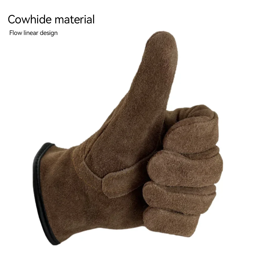 Cowhide Outdoor Protective Gloves Heat Insulation Anti-cutting Anti-thorning Camping Mountaineering Gradening Prunning Welding