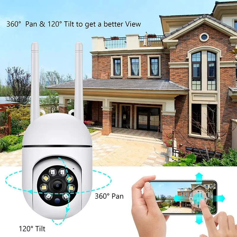 Phone APP 1080P HD Indoor/Outdoor WiFi Security Camera Color Night Vision 2-Way Audio 360° Rotate Anti-theft Monitor Wall Camera