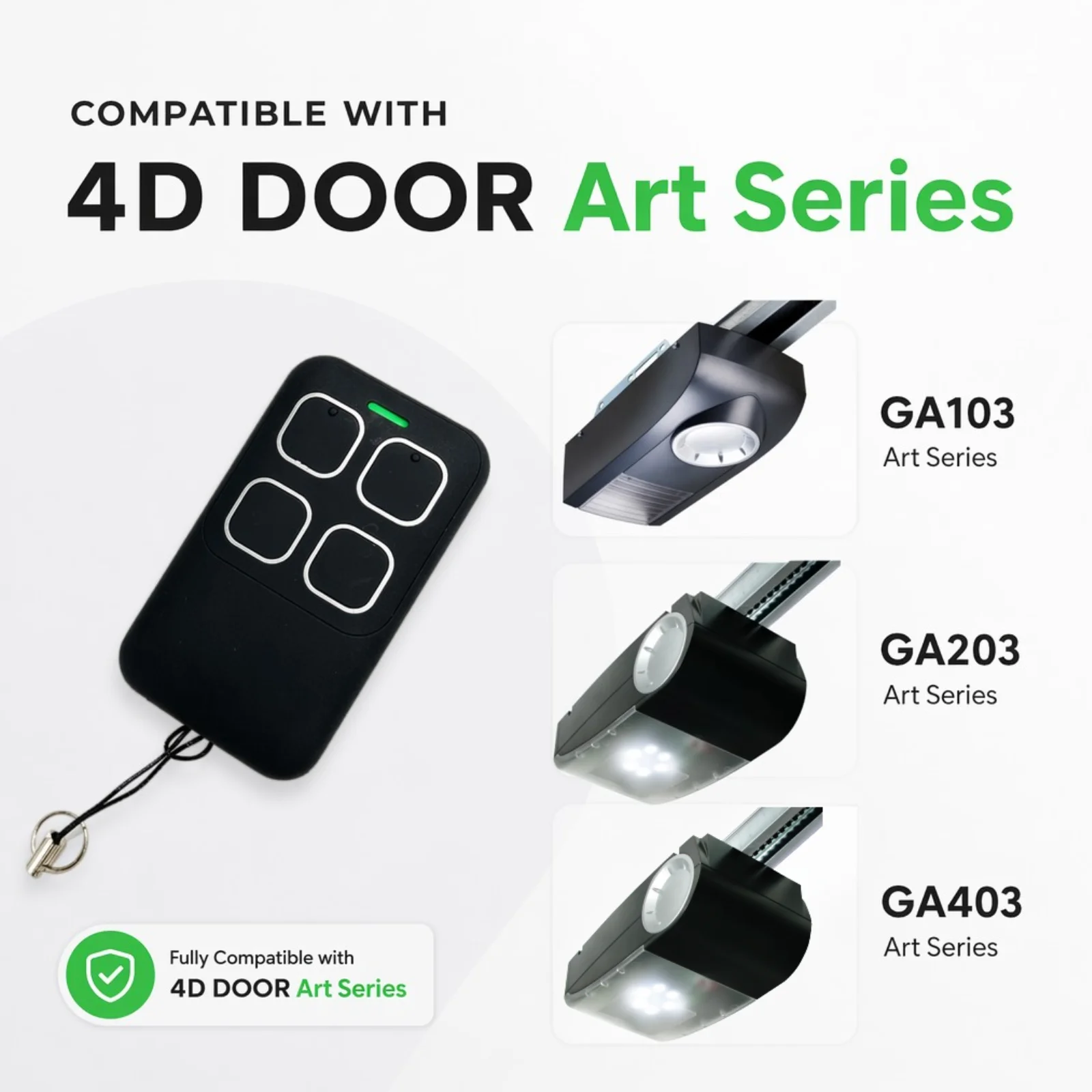 For 4D Doors Victory Art 2 Art 4 Garage Door Remote 433.92MHz Work with GA103 GA203 GA403 Sectional Door Motor Green Light