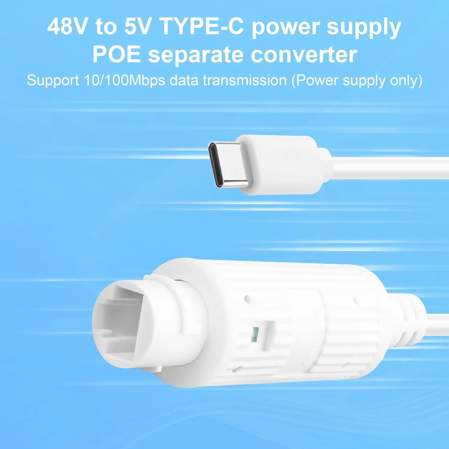 POE to USB-C Power Converter RJ45 Female to Type-C Male Charging Adapter Outdoor Waterproof for Security Camera Monitoring