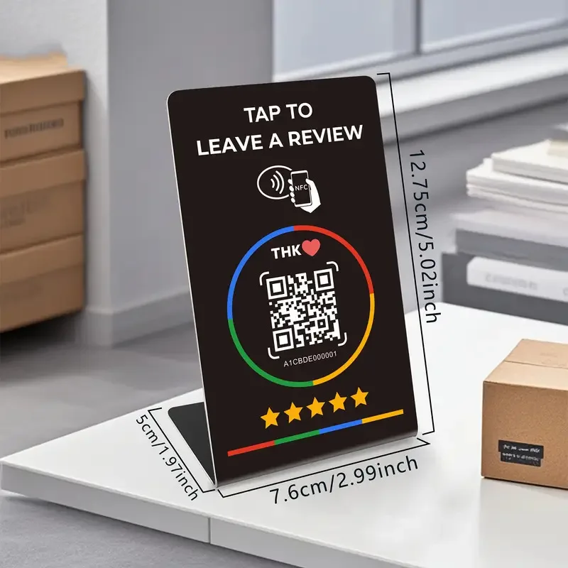 1/5PCS Acrylic NFC Review Card Stand, Tap or Scan Google Feedback Sign with Dynamic QR Code, Black or White