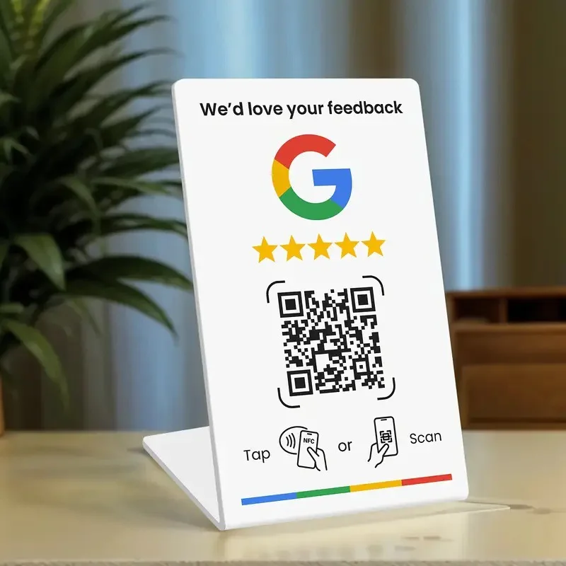 1/5PCS Acrylic NFC Review Card Stand, Tap or Scan Google Feedback Sign with Dynamic QR Code, Black or White