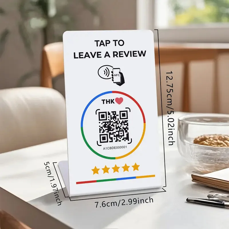 1/5PCS Acrylic NFC Review Card Stand, Tap or Scan Google Feedback Sign with Dynamic QR Code, Black or White