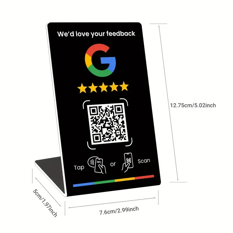 1/5PCS Acrylic NFC Review Card Stand, Tap or Scan Google Feedback Sign with Dynamic QR Code, Black or White