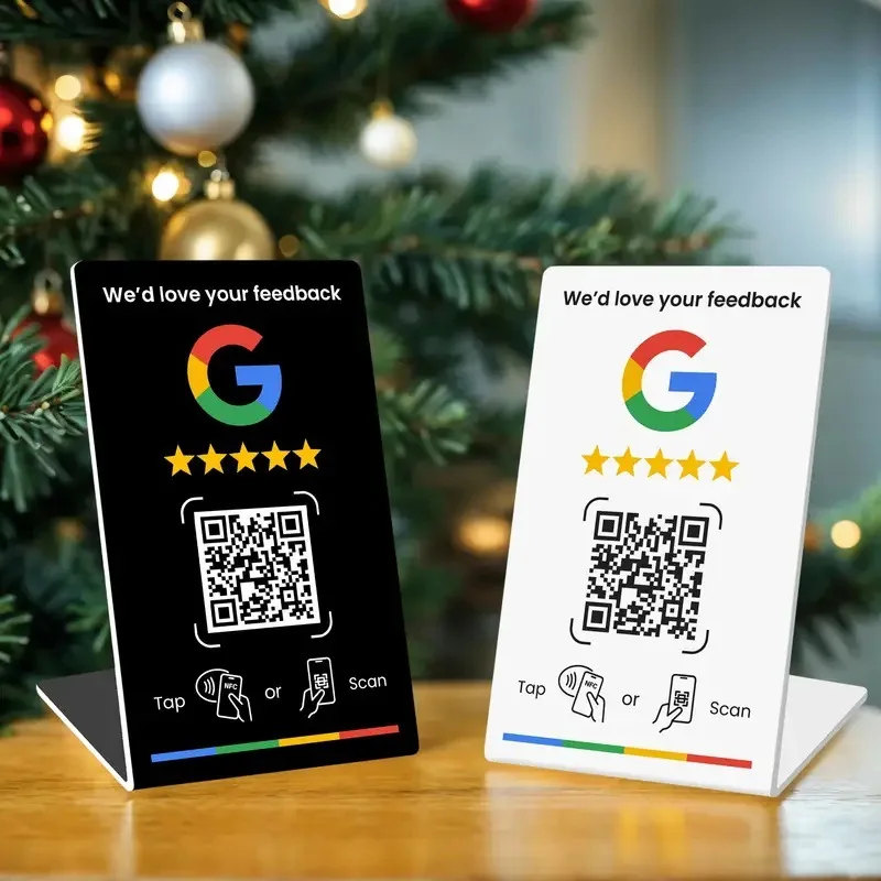 1/5PCS Acrylic NFC Review Card Stand, Tap or Scan Google Feedback Sign with Dynamic QR Code, Black or White