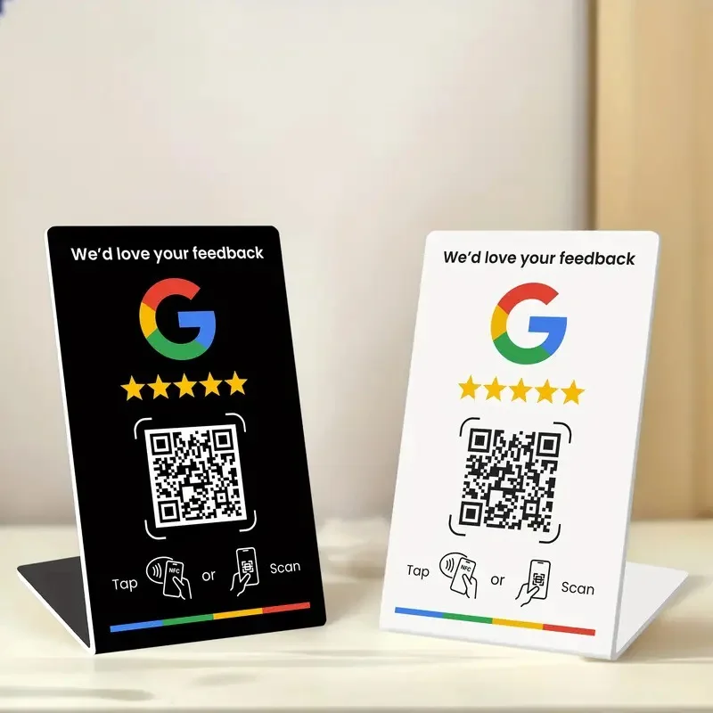 1/5PCS Acrylic NFC Review Card Stand, Tap or Scan Google Feedback Sign with Dynamic QR Code, Black or White