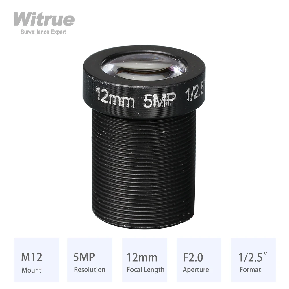 HD 5MP M12 Mount Lens 8MM 12MM 16MM with 650nm IR Filter Aperture F2.0 Format 1/2.5" for Surveillance Security CCTV Cameras