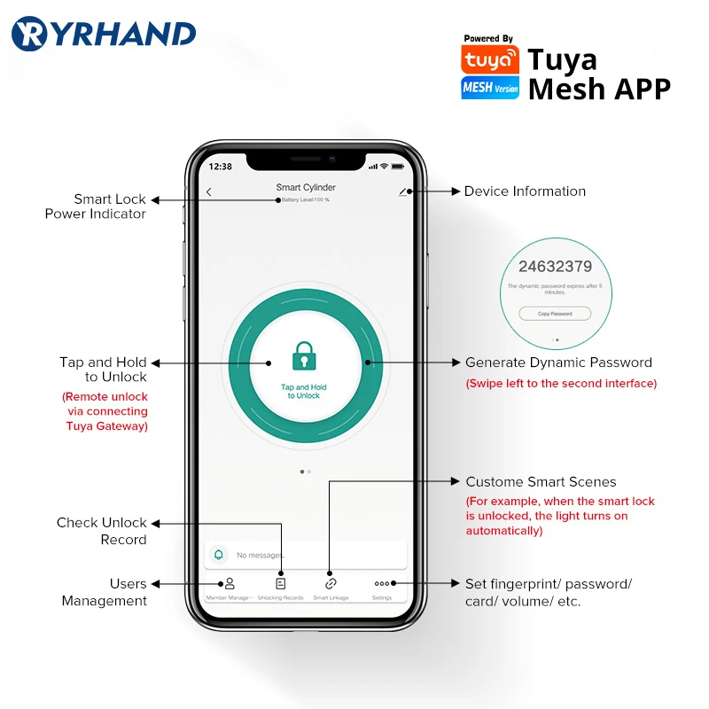 Smart Euro Cylindrical Door Lock ttlock app Keyless Security Entry Mechanical Key Waterproof fingerprint door lock For home