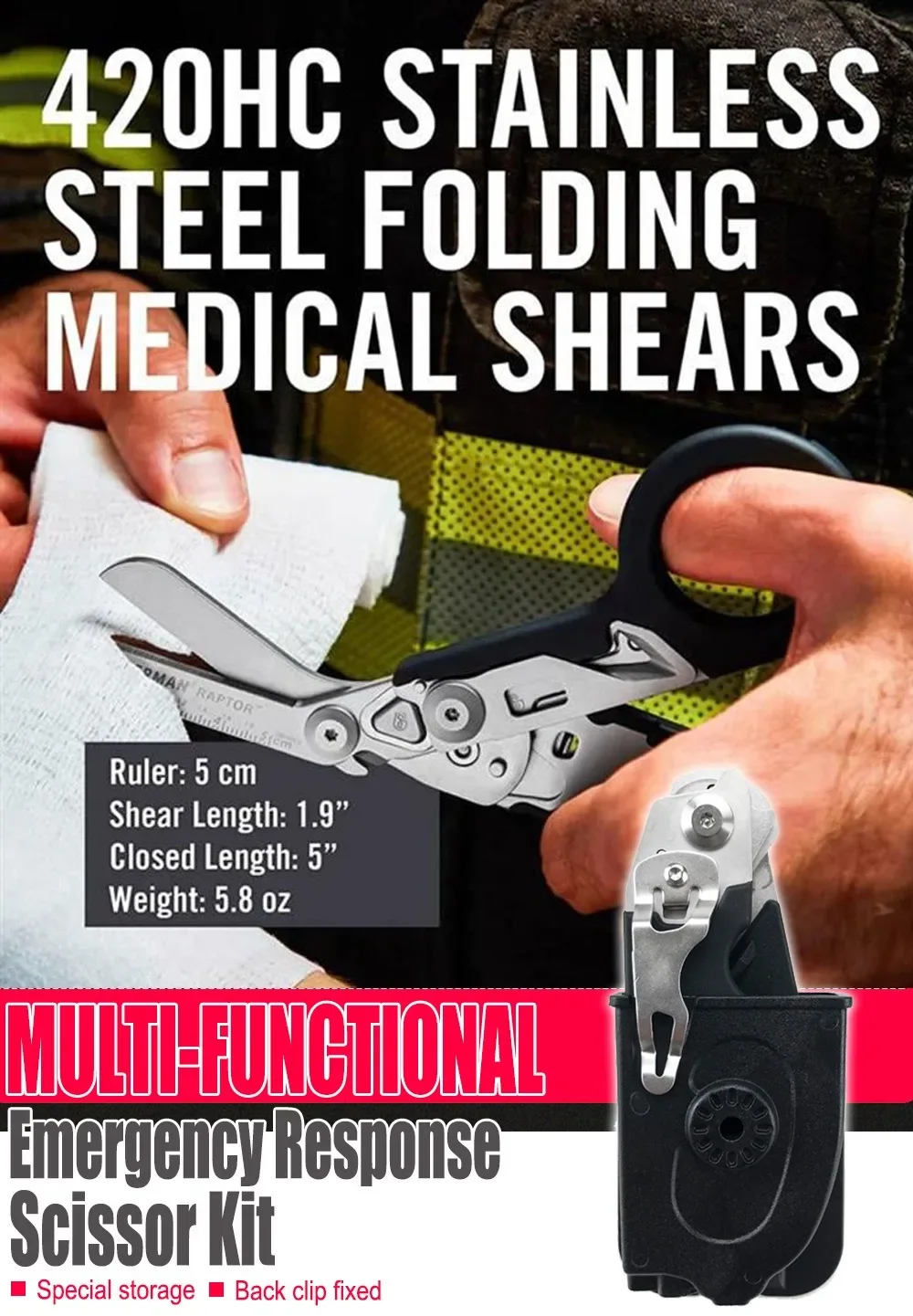 Tactical Medical Scissor Emergency Rescue Shear First Aid Kit Raptor Scissors Foldable Plier Outdoor Survival EDC Tool Gear